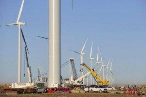 Texas City to be 100% Renewable by 2017 Spinning Spur Wind Farm construction 300x200