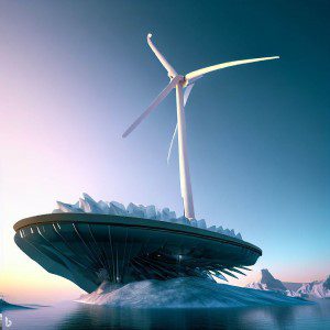 Futuristic Wind Turbine On Ice Shell