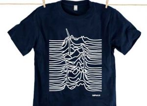 The Untapped Treasures T-shirt, which is produced in a wind-powered facility, references Joy Division’s iconic Unknown Pleasures album cover (Rapanui Clothing)